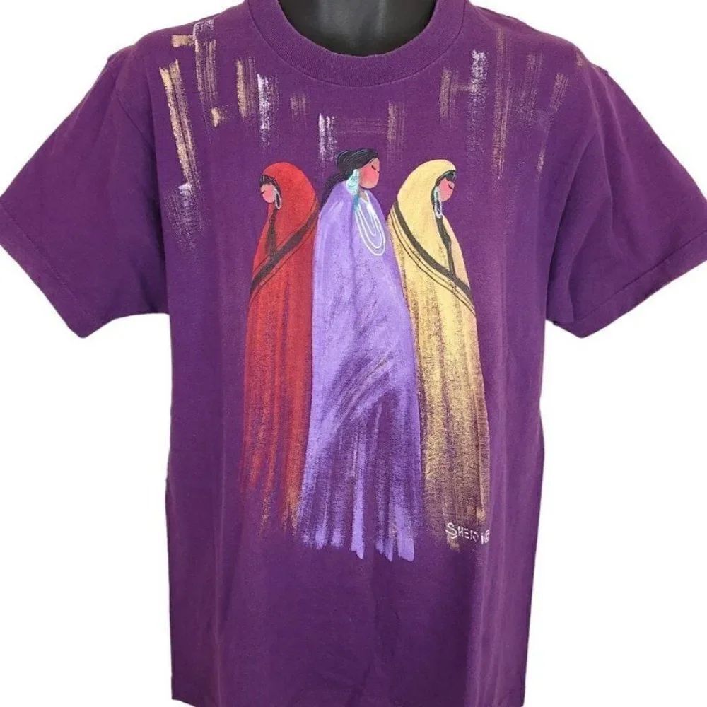 Native American Women T Shirt Vintage 90s Hand Painted Southwestern Mens Large